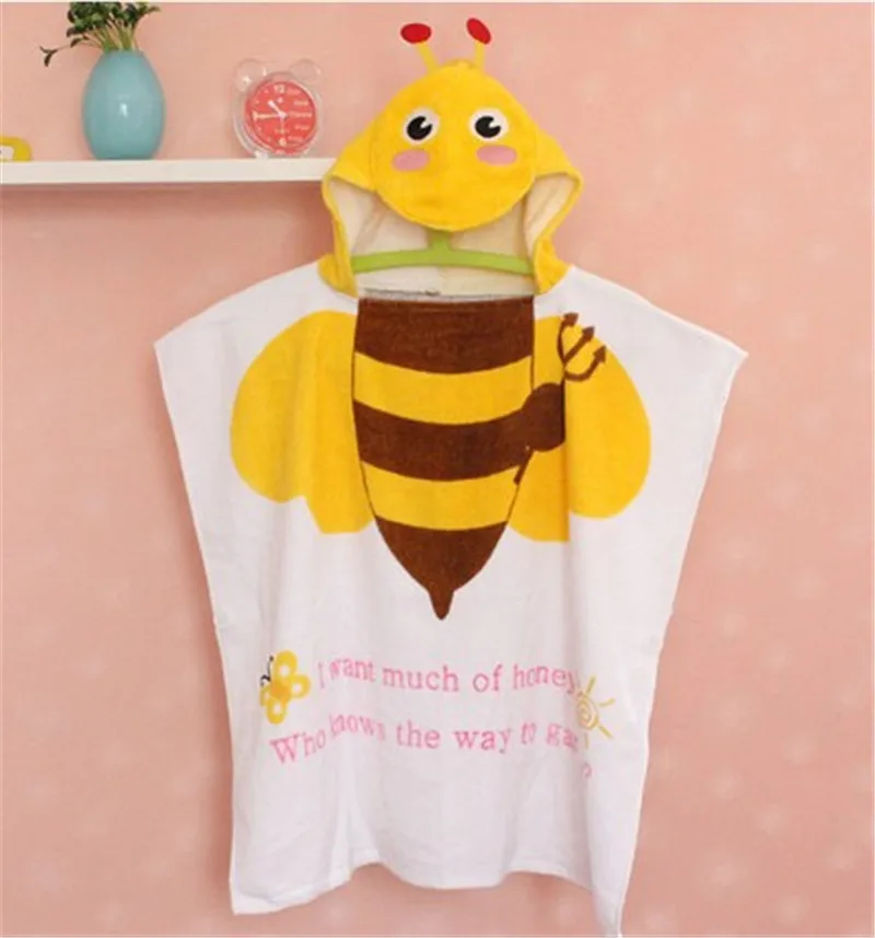 Bee Горячая Распродажа, хлопок, детское пляжное платье, детский банный халат, пляжное полотенце, накидка, детское банное полотенце с капюшоном с мультяшными животными - Цвет: Bee