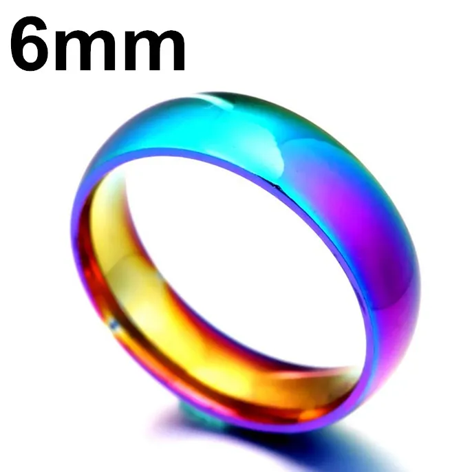 6mm Классическое женское Радужное красочное кольцо Титановый стальной свадебный браслет ширина кольца 6 мм Размер 6-12 подарок JR2020 - Цвет основного камня: 6mm