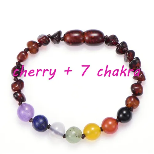 cherry Новейший натуральный Балтийский Янтарь Прорезыватель Браслет для ребенка с сертификатом уникальный природный камень Бусины 7 Чакра - Окраска металла: cherry
