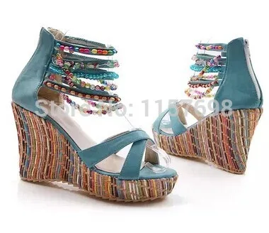 Женские босоножки на танкетке туфли очень высокой платформе в национальном