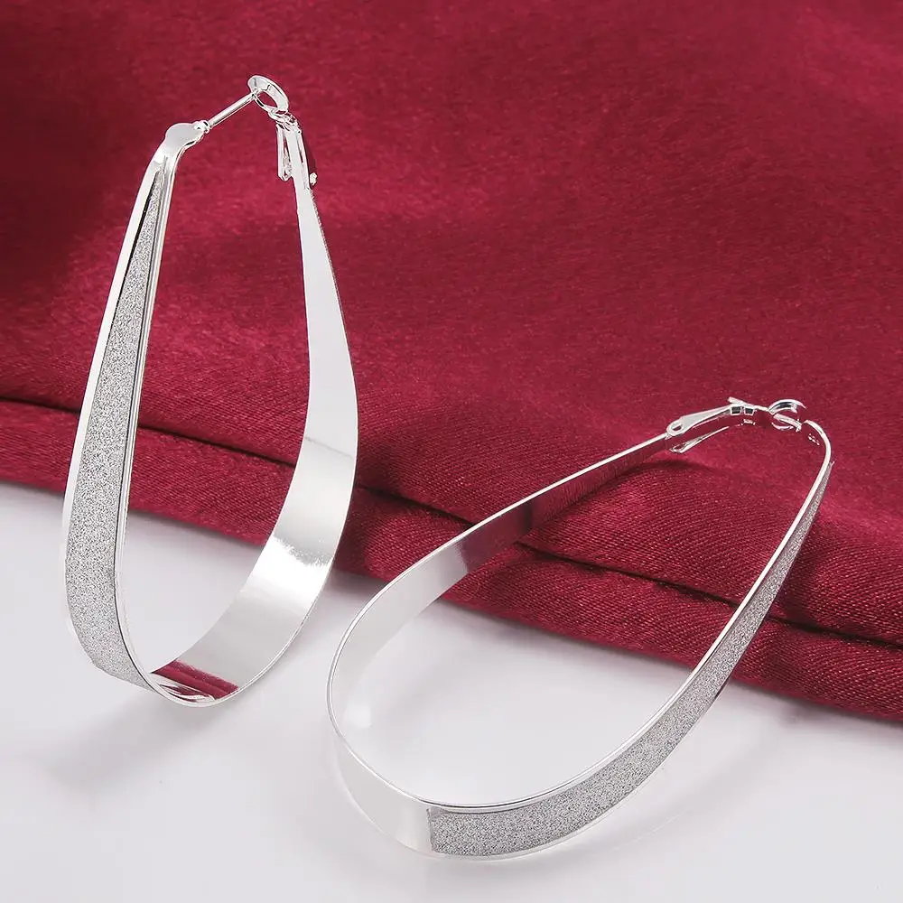 Женские серьги кольца новые модные красивые серебряные круглые большие @ M8694|silver