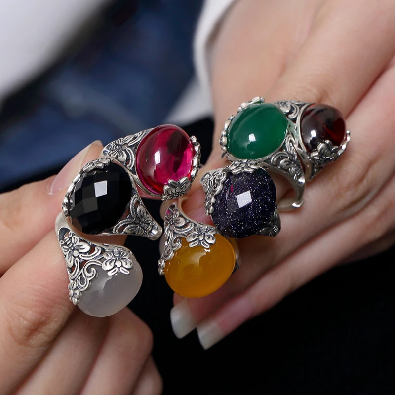Vintage Rings Fashion Elegant Butterfly Plum Blossom Carnelian Garnet Corundum Open Ring 925 Sterling Silver Women Jewelry | Украшения и
