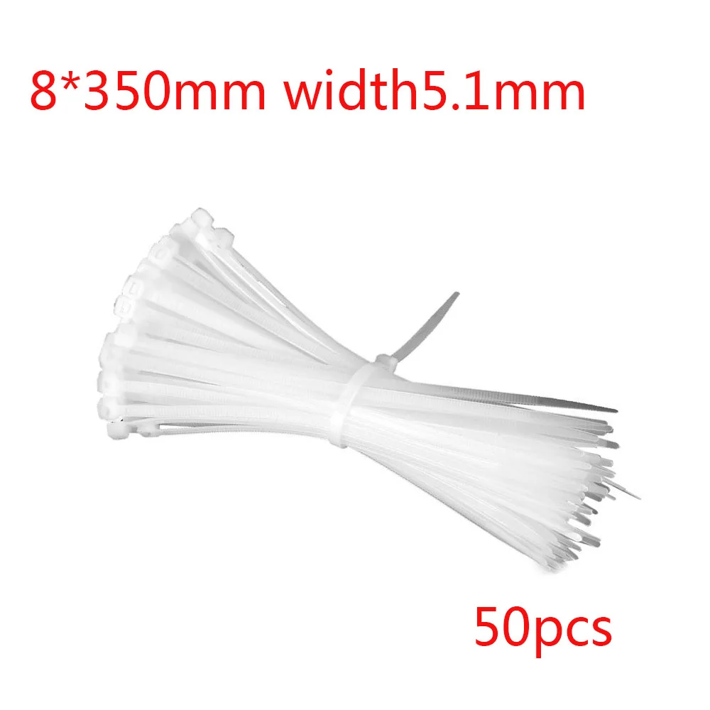 50 шт. 8X200/250/300/350/400/450 мм белый/черный молоко кабель провод кабельные стяжки самоблокирующиеся Нейлоновые кабельные стяжки Ширина 5,1 мм - Цвет: WT 350mm