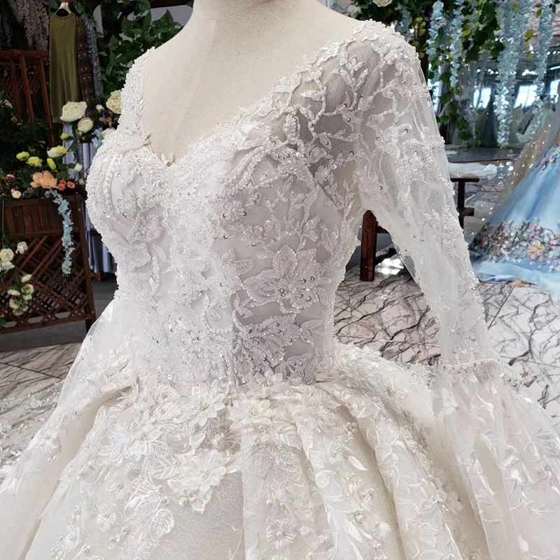 

HTL455 like white wedding dresses with wedding sleeve shawl v-neck appliques ball gown lace wedding gowns 2020 suknia slubna