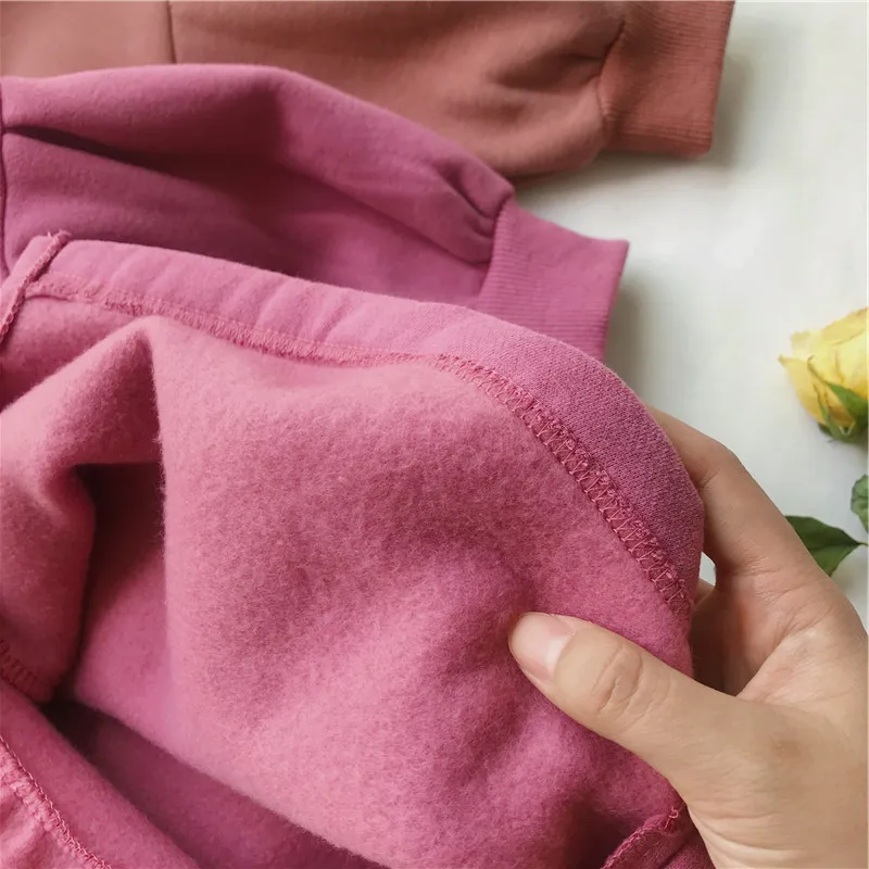 WLG girls winter velvet dresses kids hooded long sleeve ruffle thick dress baby casual all match rose red khaki warm clothes 2-7 | Детская