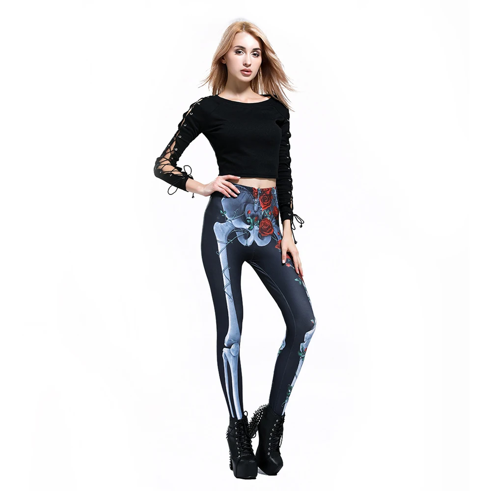 Женские леггинсы FCCEXIO с высокой талией и принтом в виде скелета|Легинсы| |