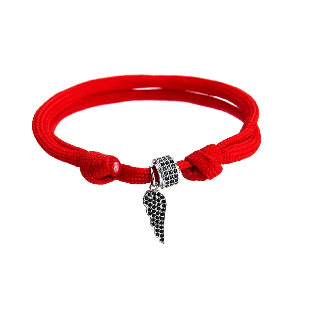 Exweup 18cm Braided Bracelet Silver Angel Wing Charm For Women Handmade Black/red/grey Cool Chain Bracelets Adjustable Jewelry | Украшения