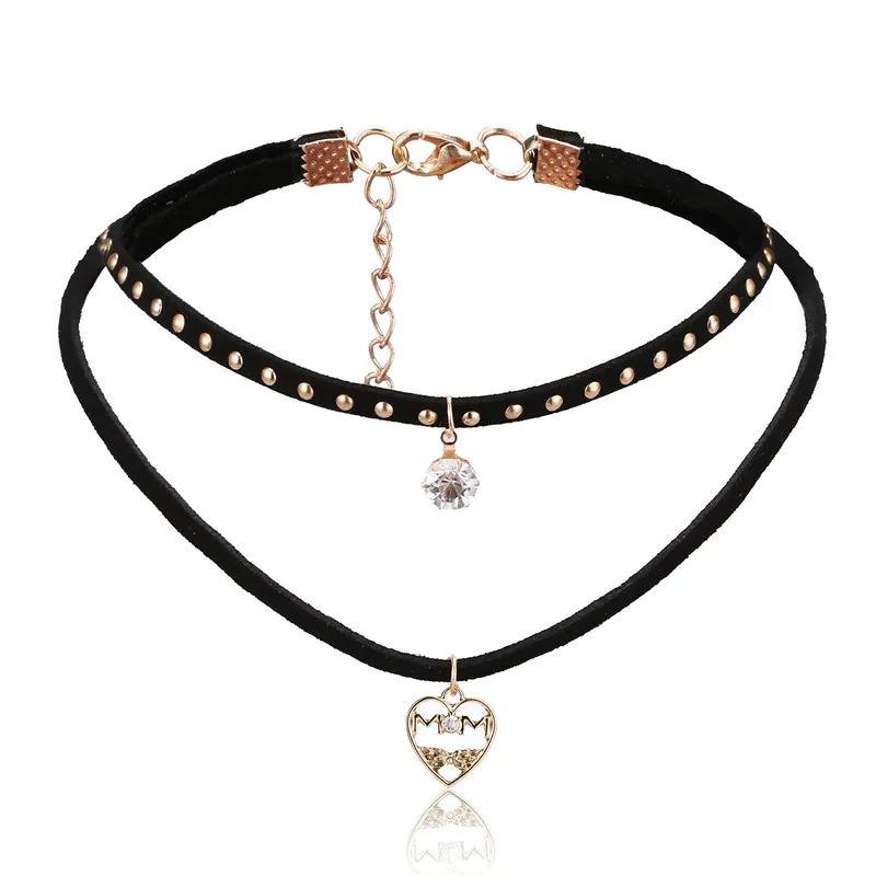 [JIMORE] Многослойные Бархат Горный Хрусталь Ожерелье Ожерелья Черный Воротник