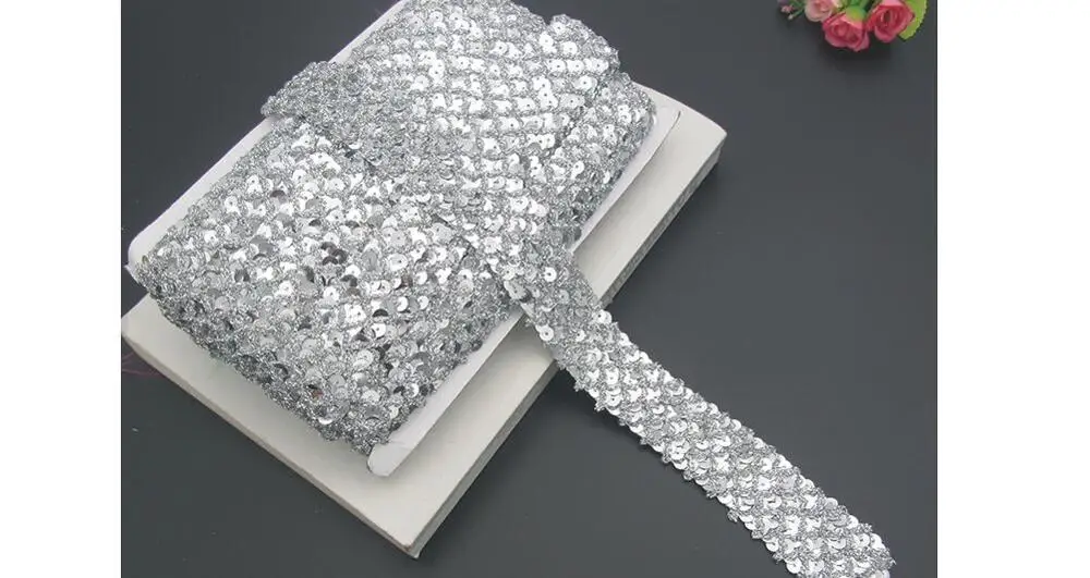 3cm silver 14 ярдов DIY Золото Серебро Красный блесток Лента отделка ткань для латинских танцев платье костюм украшения Швейные принадлежности кружево с блестками - Цвет: 3cm silver