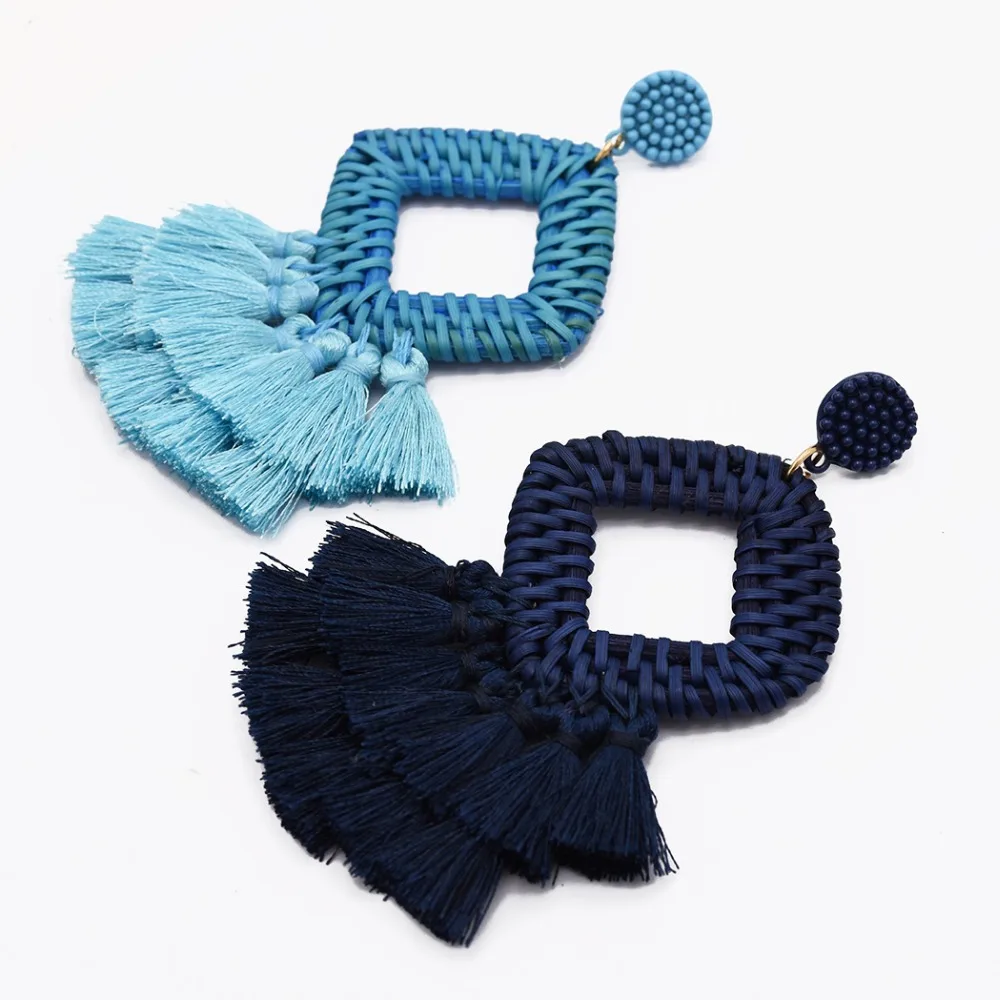 Bohemian Vintage Big Tassel Long Fringed Drop Earrings For Women Black Straw Resin Bead Pendientes Oorbellen Lady Gifts Jewelry | Украшения