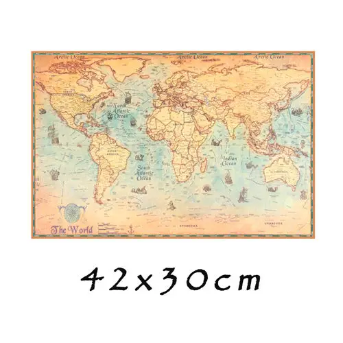 42x30cm Карта мира океана, земли, винтажная крафт-бумага, плакат, бар, паб, кафе, наклейка на стену, ретро принт, картина, карты мира, 3 размера на выбор - Цвет: 42x30cm