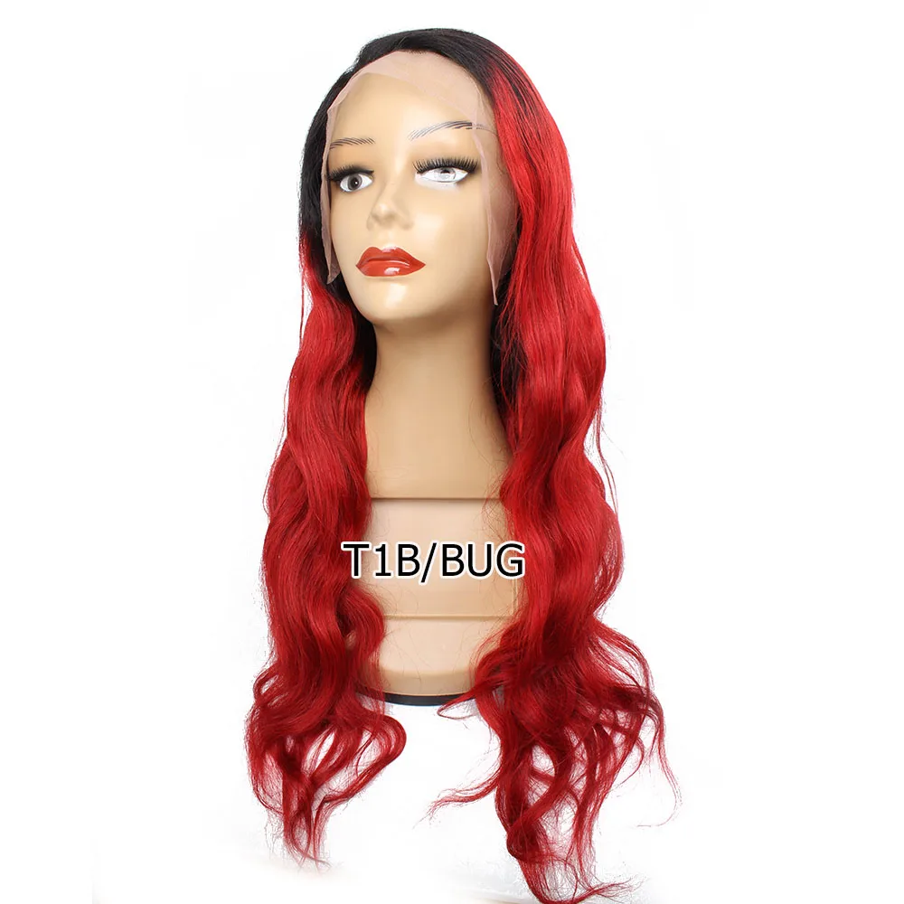 T 1B Red BOBBI коллекция 1B 27 Омбре медовый блонд 4x13 кружева передние человеческие волосы парики предварительно сорванные индийские волнистые волосы не Реми - Цвет волос: T 1B Red