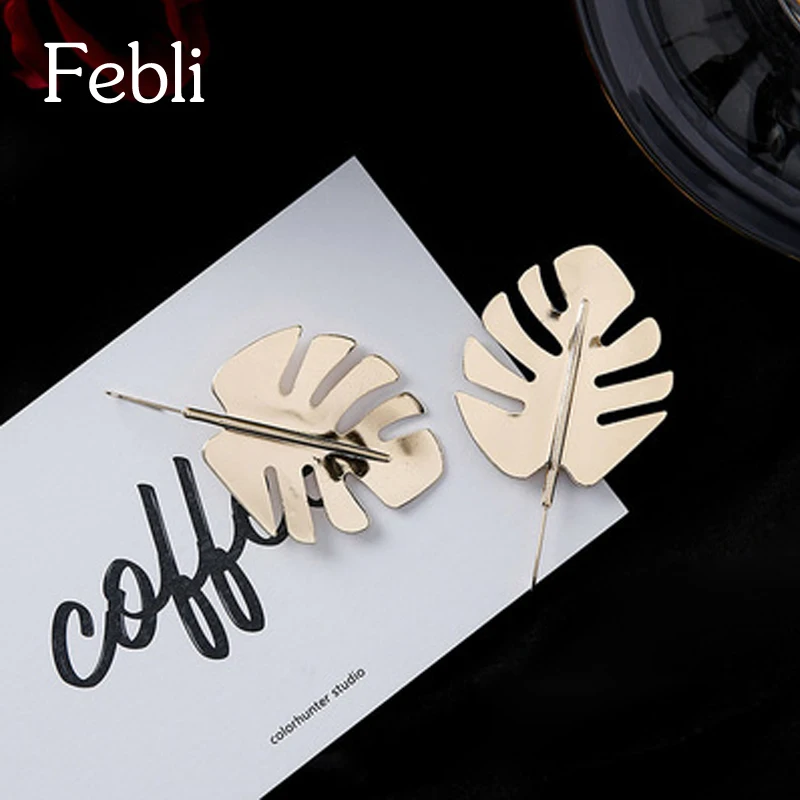 Febli золото Цвет рисунок банановых листьев Форма модные Серьги преувеличением