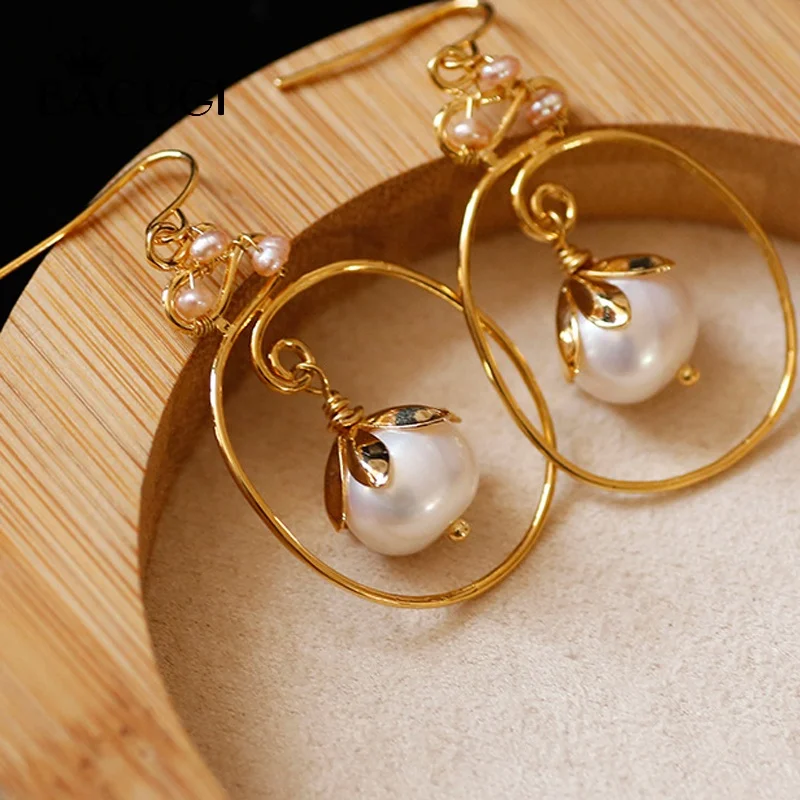 Ручной работы натуральный пресноводный жемчуг круглые Висячие серьги для