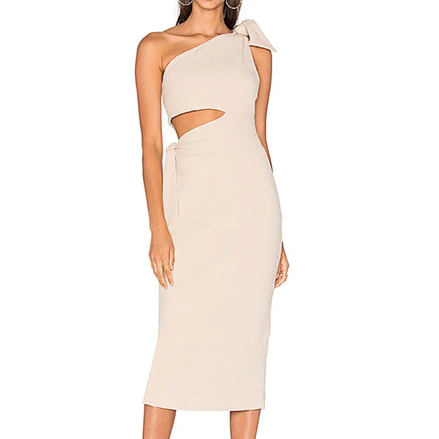 2017 стильное платье на одно плечо с вырезами и завязками талии No. A170|dress on one shoulder|cut
