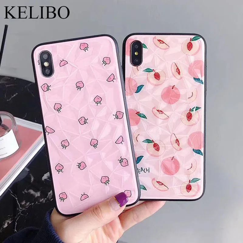 Симпатичные алмаз 3D текстура розовый персик чехол для телефона iPhone 6 6s 7 8 plus X XR XS Max