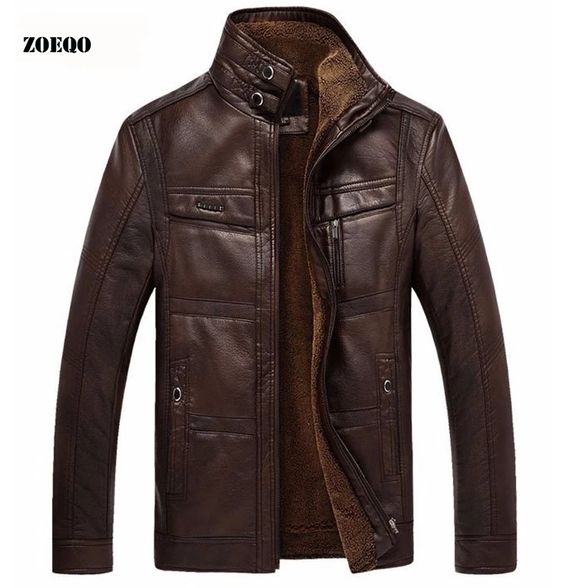 

Leather Jacket Men jaqueta de couro masculina Men's Thick PU leather coat Men casual Winter Faux Fur Fleece Jacket