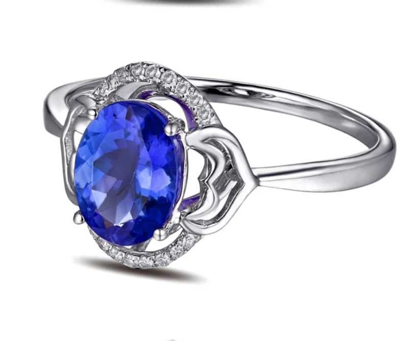Original 1.6 carat sterling 925 silver flower shape sapphire synthetic diamant ring tanzanite jewelry for women US size (CM) | Украшения и