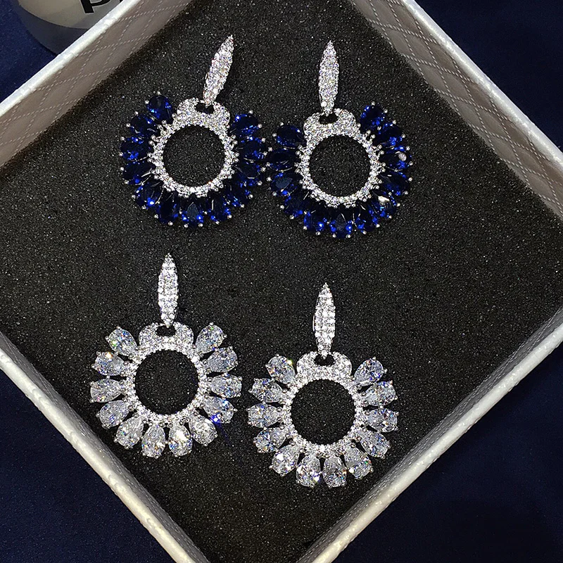 Женские круглые серьги подвески GAOLA свадебные с цветком из фианита GLE6659Y|wedding