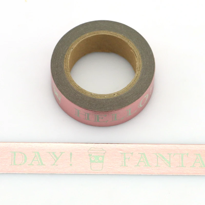 

10M Pink Foil Washi Tape Cups Words-HELLO AMAZING FANTASTIC DAY for Planner Scrapbooking Decor Masking Tape Stationery