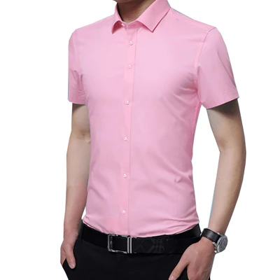 Pink VISADA JAUNA, коллекция года, мужская рубашка с короткими рукавами, облегающие летние модные цветные костюмы, деловые костюмы для мальчиков, большие размеры, 8XL, N5095 - Цвет: Pink