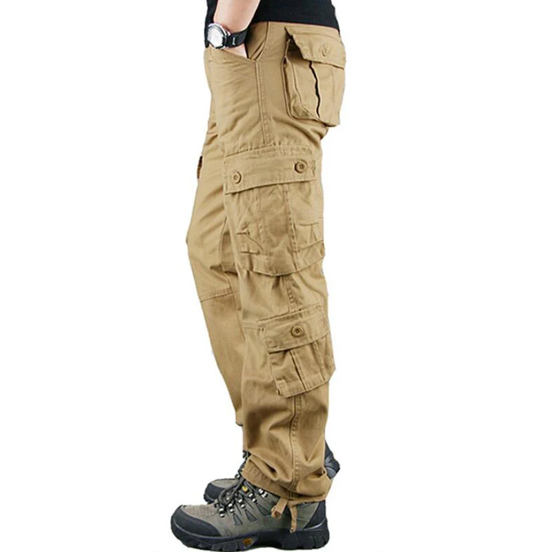 8p khaki 8 карманов брюки мужские повседневные хлопковые прямые брюки Pantalon мужские s Осень Зима Верхняя одежда джоггеры военные карго тактические брюки - Цвет: 8p khaki