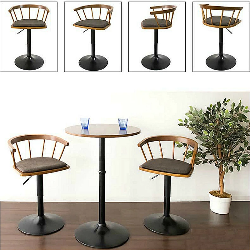 Простой низкий барный стул из цельного дерева вращающийся домашний для отдыха в