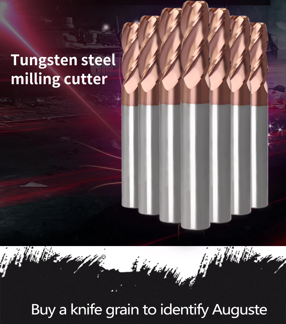 Augusttools Fresa cnc HRC60 4 Флейта концевая мельница сплав Карбид фрезерные инструменты Вольфрамовая сталь Фрезерный резак угловая закругленная Концевая мельница