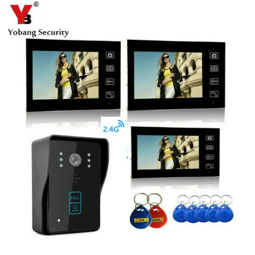 YobangSecurity 2 4G 7 &quotTFT LCD беспроводной видео дверной звонок телефон домофон 1 камера 3