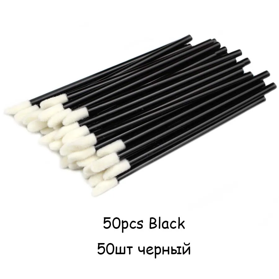 50pcs Black Одноразовые кисточки для губ кисти 50 шт. щетка для очистки ресниц Инструменты для удаления макияжа губная помада губная палочка-аппликатор для блеска инструмент кисть для губ - Цвет: 50pcs Black