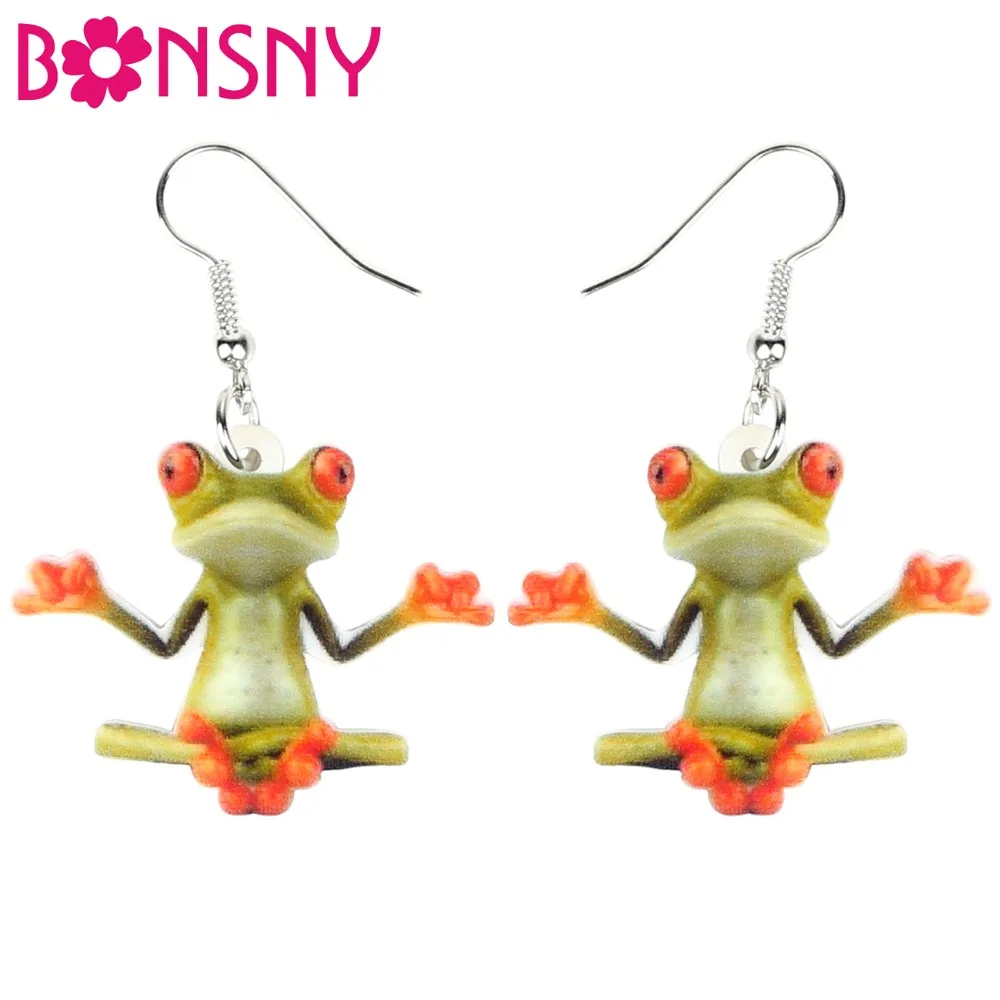 

Bonsny Acrylic Cute Meditation Frog Earrings Dangle Drop Elegant Animal Jewelry For Women Girls Teens Gift Wholesale Accessories