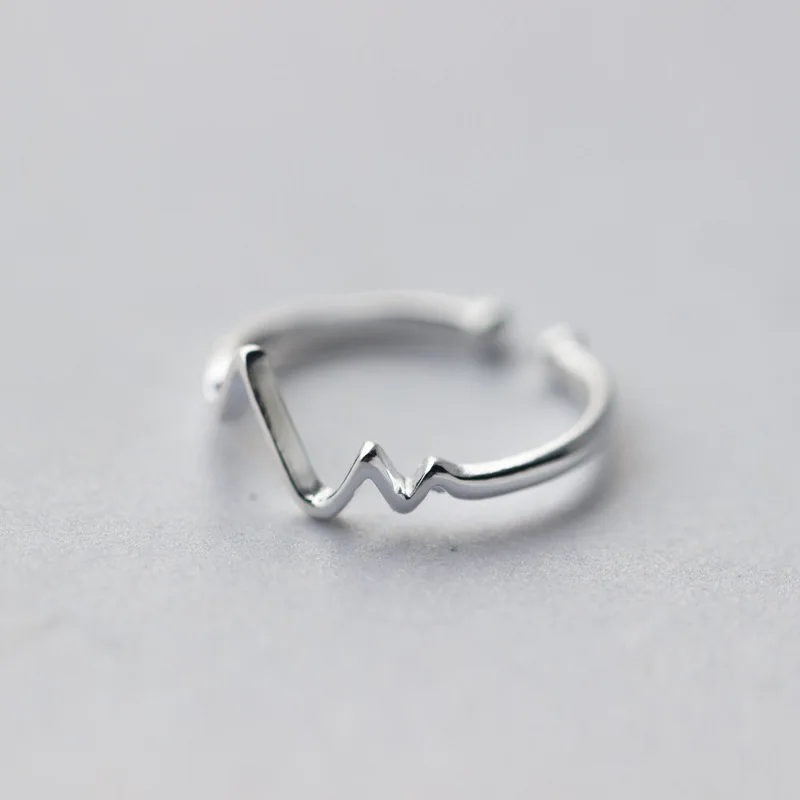 New Cool Fashion Party Gift Rings 925 Sterling Silver Electrocardiogram Shape Opening For Women Jewelry | Украшения и аксессуары