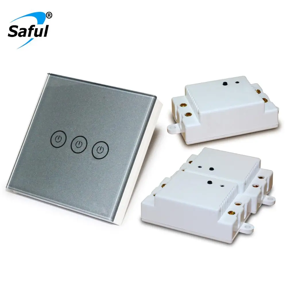 

Saful Wireless Touch Light Switch Painting Customized 3 Gang 3 Way Switch Remote Control LED Indicator Touch Switch