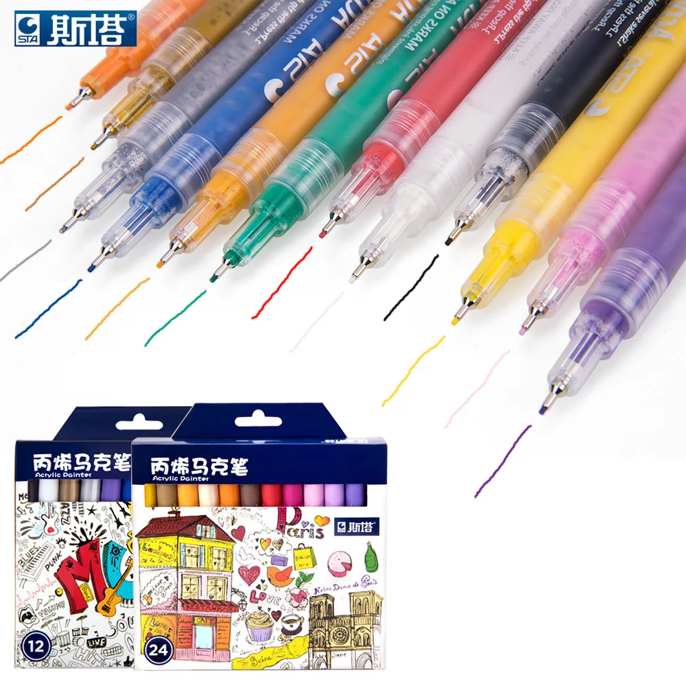 STA акриловые перманентные маркеры для набросков набор ручек Ультратонкие 0 5 мм