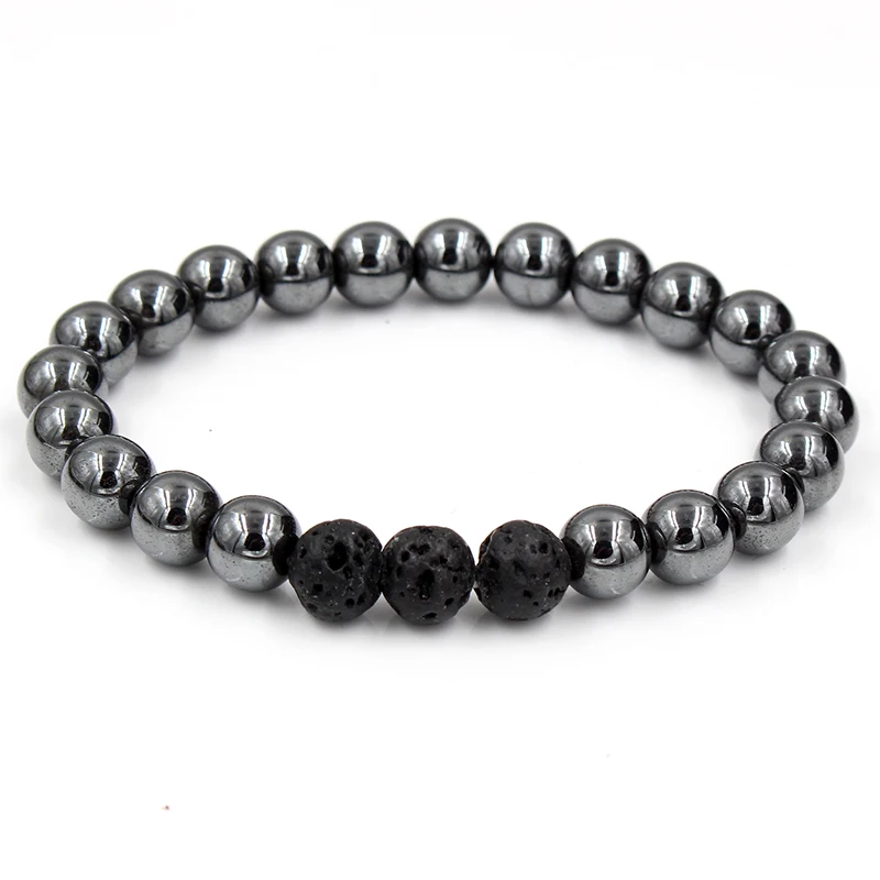 Модный набор из 2 пар Панк Набор браслетов с бусинами Лава и гематит камня женские
