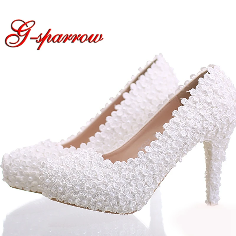 

White Lace Bridal Shoes Stiletto Heel Women Shoes Beautiful Bridesmaid Shoes Birthday Party Pumps Free Shipping Ceremony Shoes