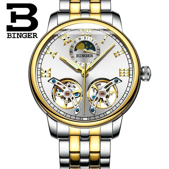 02 Switzerland BINGER, новинка, механические часы, роскошный бренд, скелет, двойной турбийон, сапфировые, водонепроницаемые часы, мужские часы - Цвет: 02