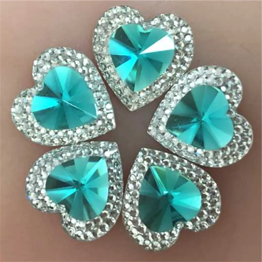 LightBlue 40 шт 16 мм кристалл сердце смолы Стразы плоские задние бусины камни рукоделие - Цвет: LightBlue