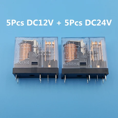 5Pcs for 12V and 24V 10 шт. Omron G2R-2 DC12V 24V 8Pin печатного монтажа DPDT реле питания 5A/250VAC - Габаритные размеры: 5Pcs for 12V and 24V
