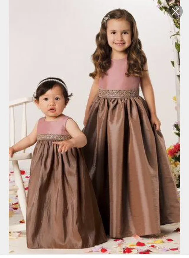 lovely brown long Flower Girl Dresses 2016 o neck sleeveless a line kids prom dress first communion gown for girls | Свадьбы и