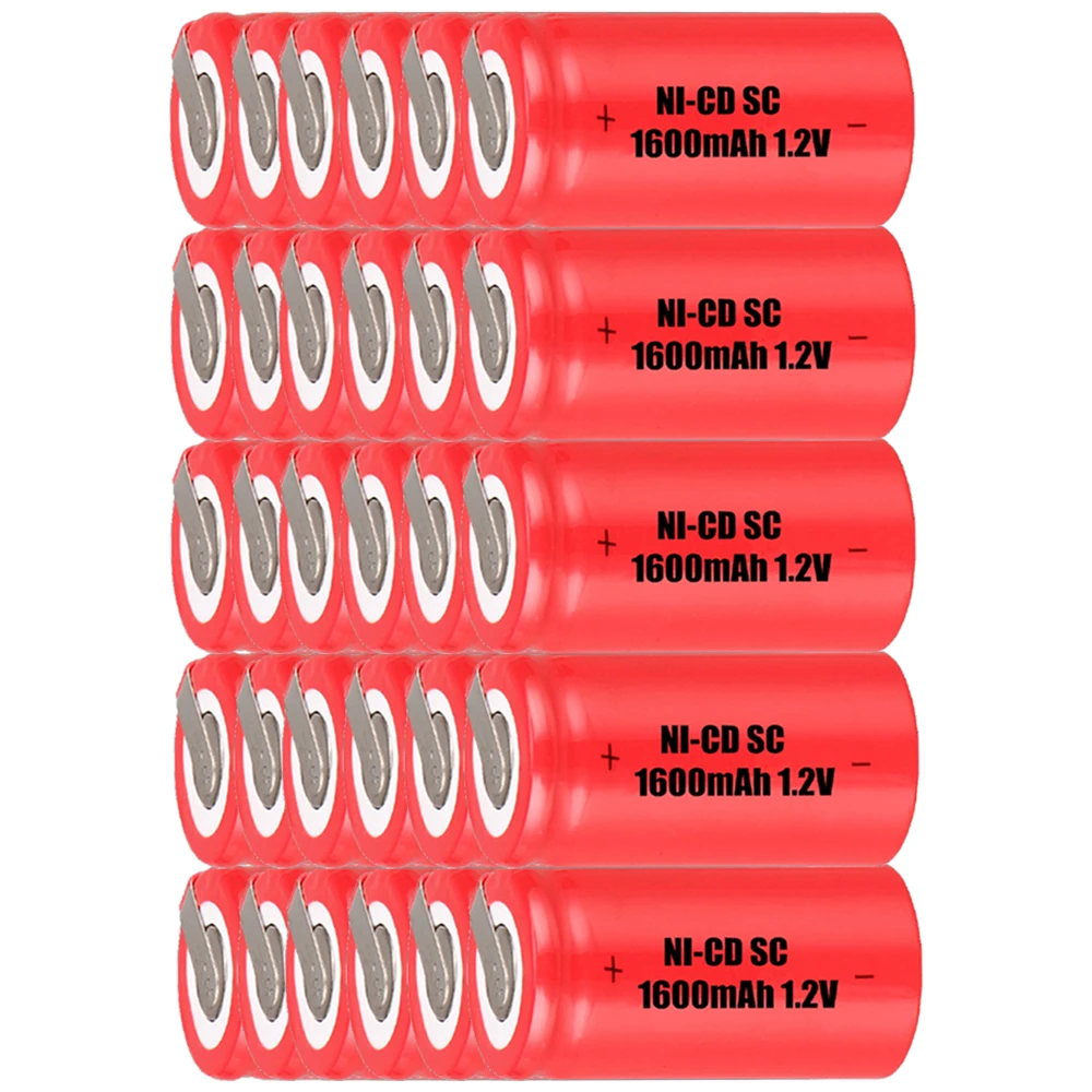 Самая низкая цена 30 шт аккумулятор SC 1 2 v батареи перезаряжаемые 1600 mAh nicd Батарея