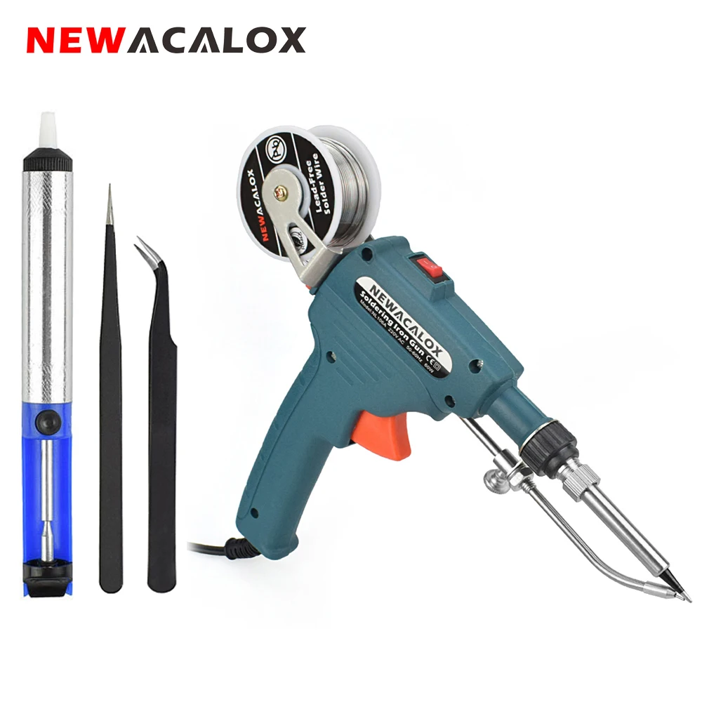 NEWACALOX 110 В/220 В 60 Вт США/ЕС ручной внутренний нагрев паяльник автоматически отправляется оловянный пистолет паяльная Сварка инструмент для ремонта