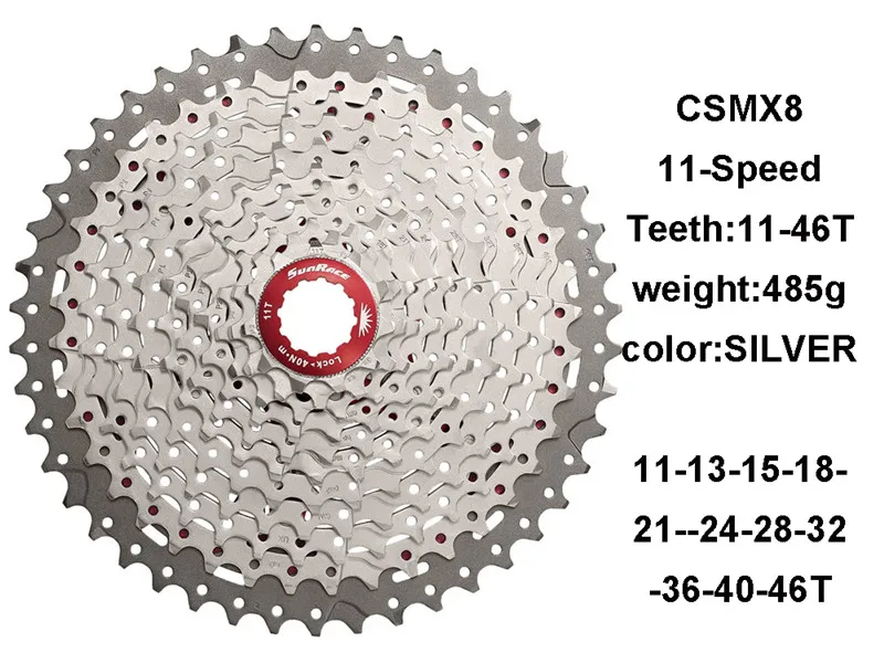 CSMX8-silver-46T Sunracing CSMX3 CSMX8 MTB велосипед кассета 10S 11S скорость-11-40 T/11-42 T/11-46 T, черный/серебристый велосипед свободного хода для SLX - Цвет: CSMX8-silver-46T