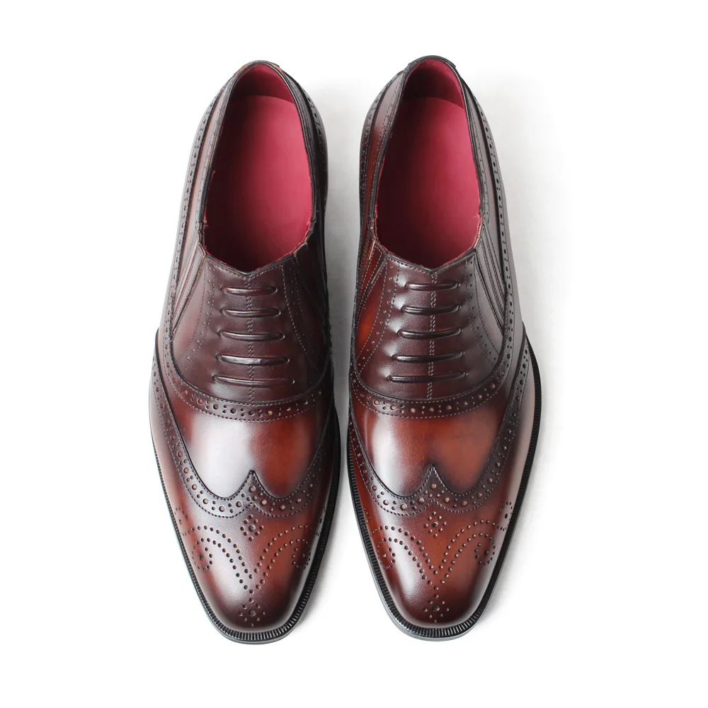 VIKEDUO New Loafers Shoes Men Full Brogues Men's Genuine Leather Wedding Shoe Patina Brown Mans Footwear Office Male | Обувь