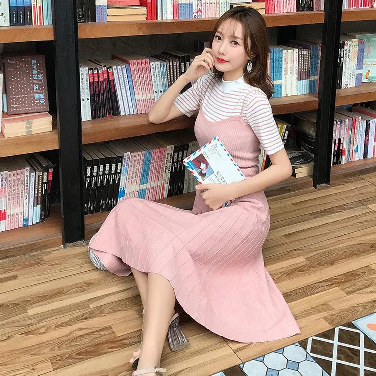 Женский трикотажный комплект из 2 предметов футболка в полоску с коротким