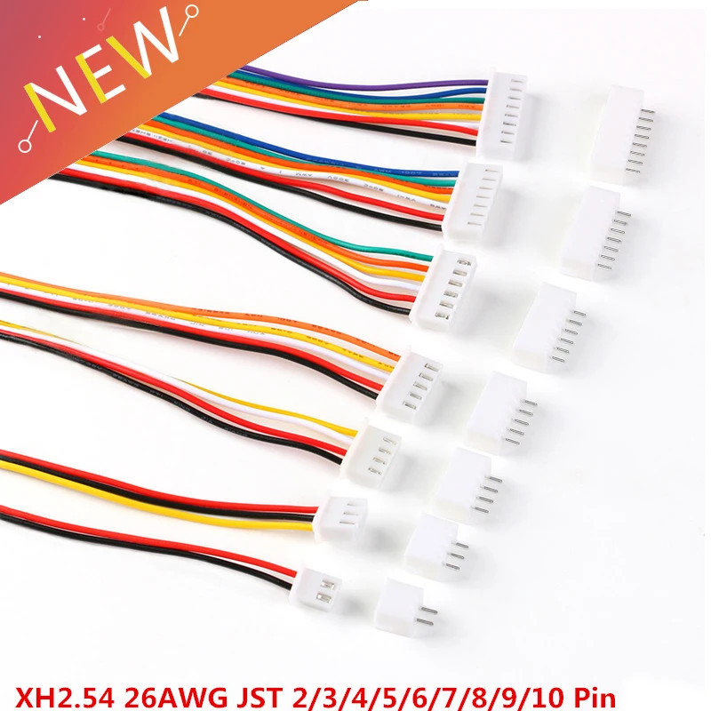 

10Sets JST XH2.54 XH 2.54mm Wire Cable Connector 2/3/4/5/6/7/8/9/10 Pin Pitch Male Female Plug Socket 300MM 26AWG