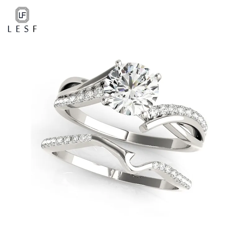 

LESF 1,0 ct круглой огранки обручальное кольцо Ювелирные наборы для женщин ювелирные изделия 925 стерлингового серебра Twist с двумя рядами камней ...