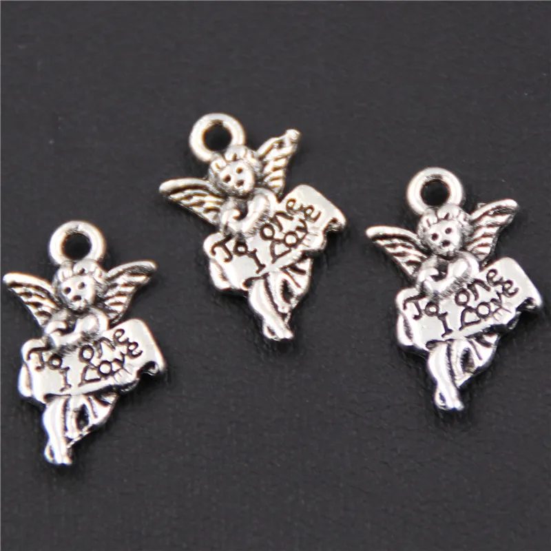 WKOUD 20 шт посеребренные I Love Angel Charm сплав подвеска серьги ожерелье DIY Металлические