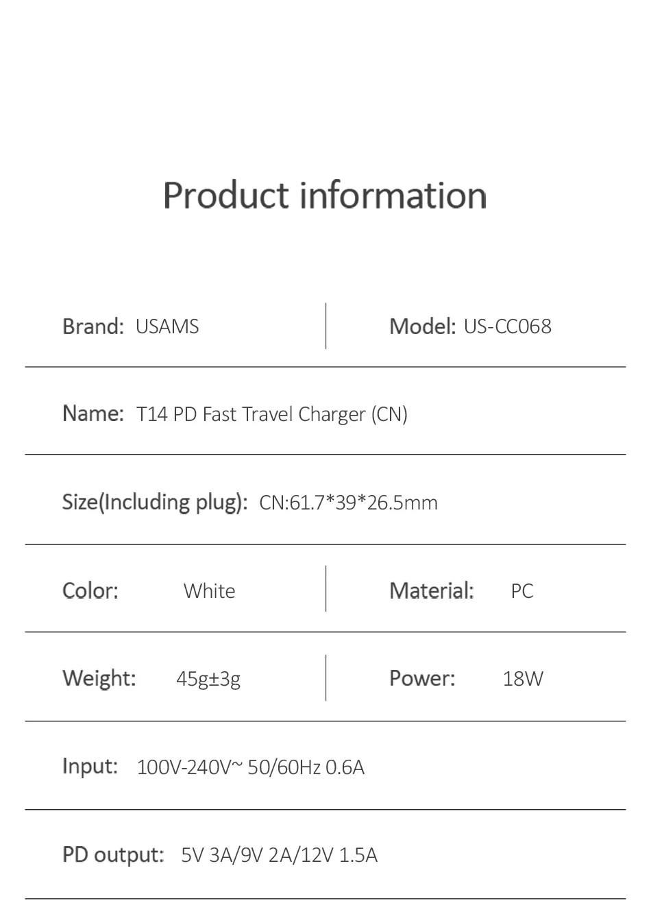 USAMS 18 Вт PD быстрое зарядное устройство USB зарядное устройство PD 3,0 usb type C адаптер для iPhone 8 X XS EU вилка Дорожное настенное зарядное устройство для мобильных телефонов