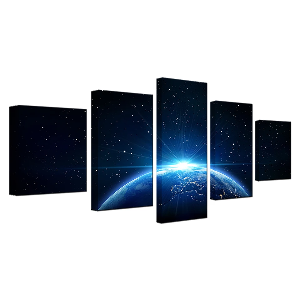 

Canvas Prints Paintings Wall Art Home Decor 5 Pieces Universe Earth Planet Poster Living Room Space Blue Ligh Pictures Framework